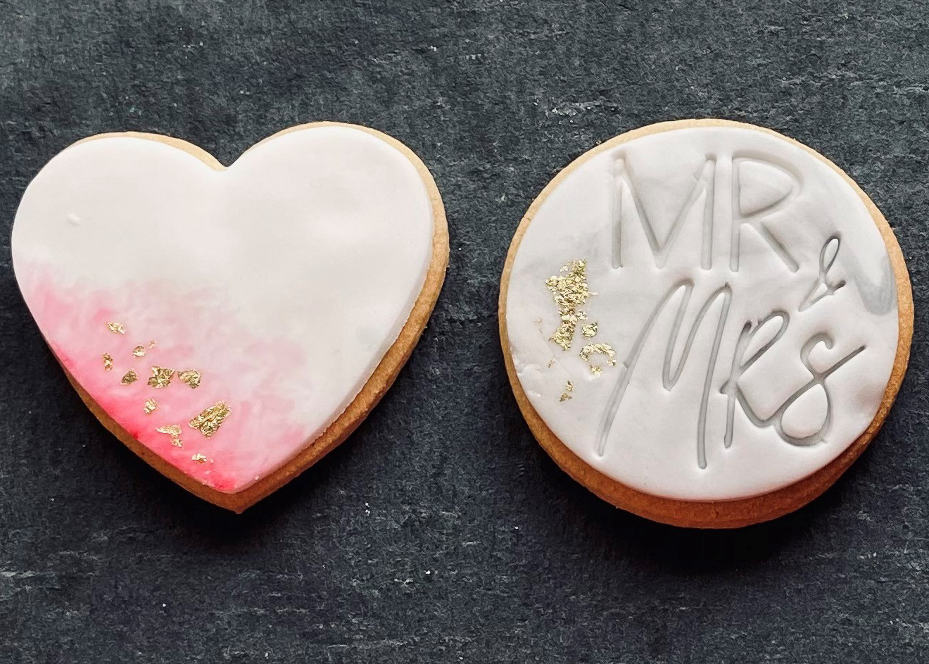 Pink and grey wedding favour ice biscuits