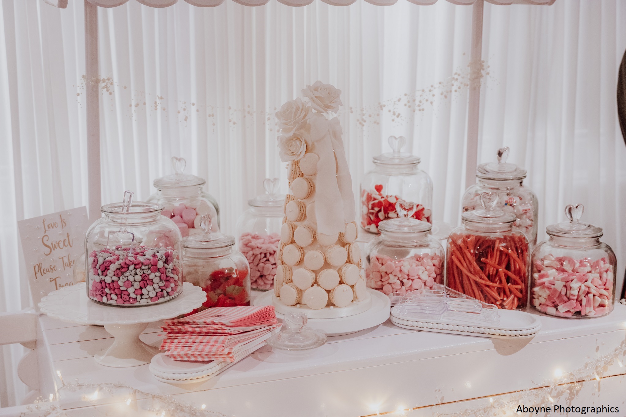 macaron tower white dessert table sweet treats wedding favours Aberdeen Scotland The Marcliffe