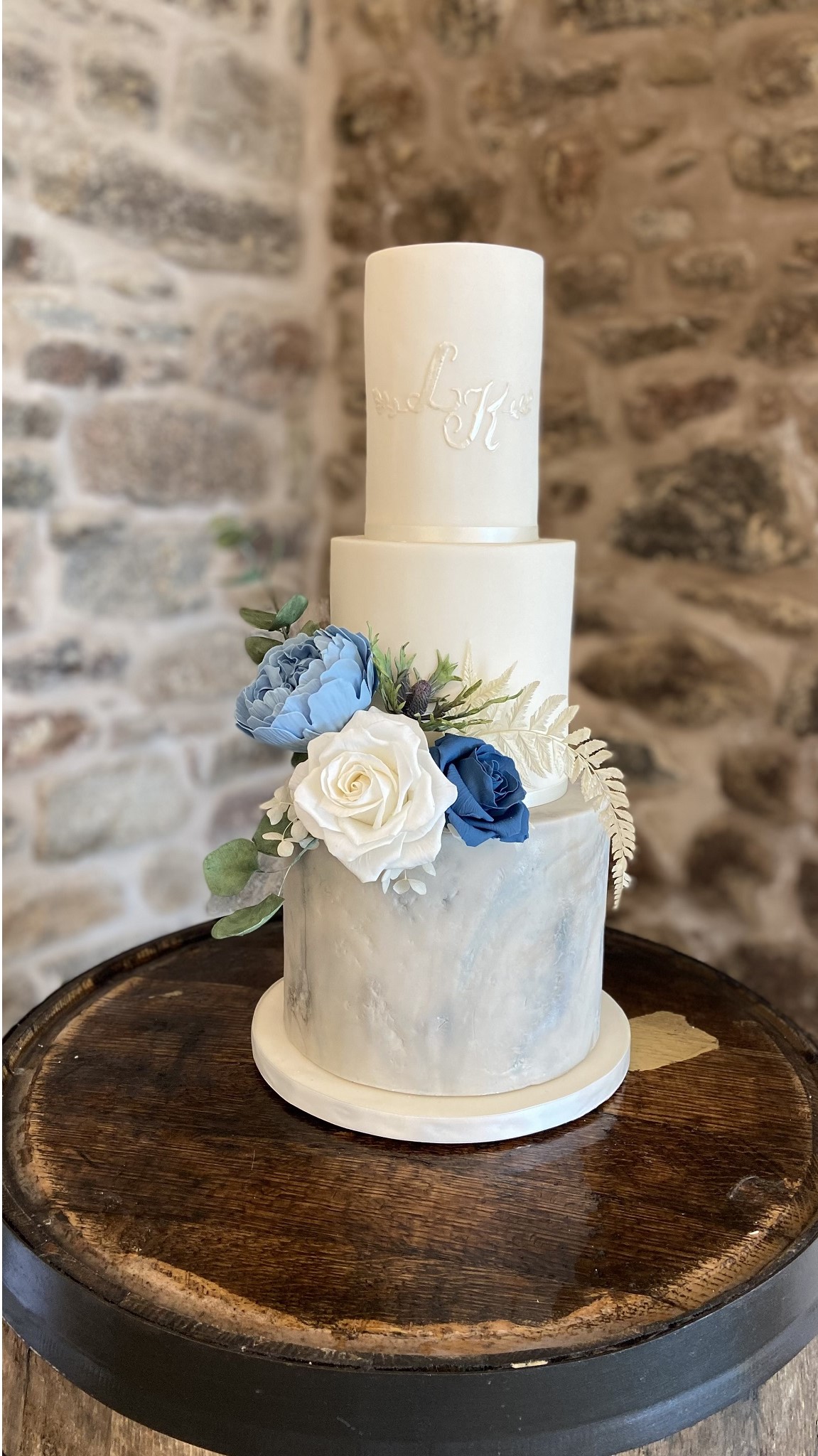 Rustic bespoke wedding cake design sugar flowers Schivas Steading Aberdeenshire Scotland