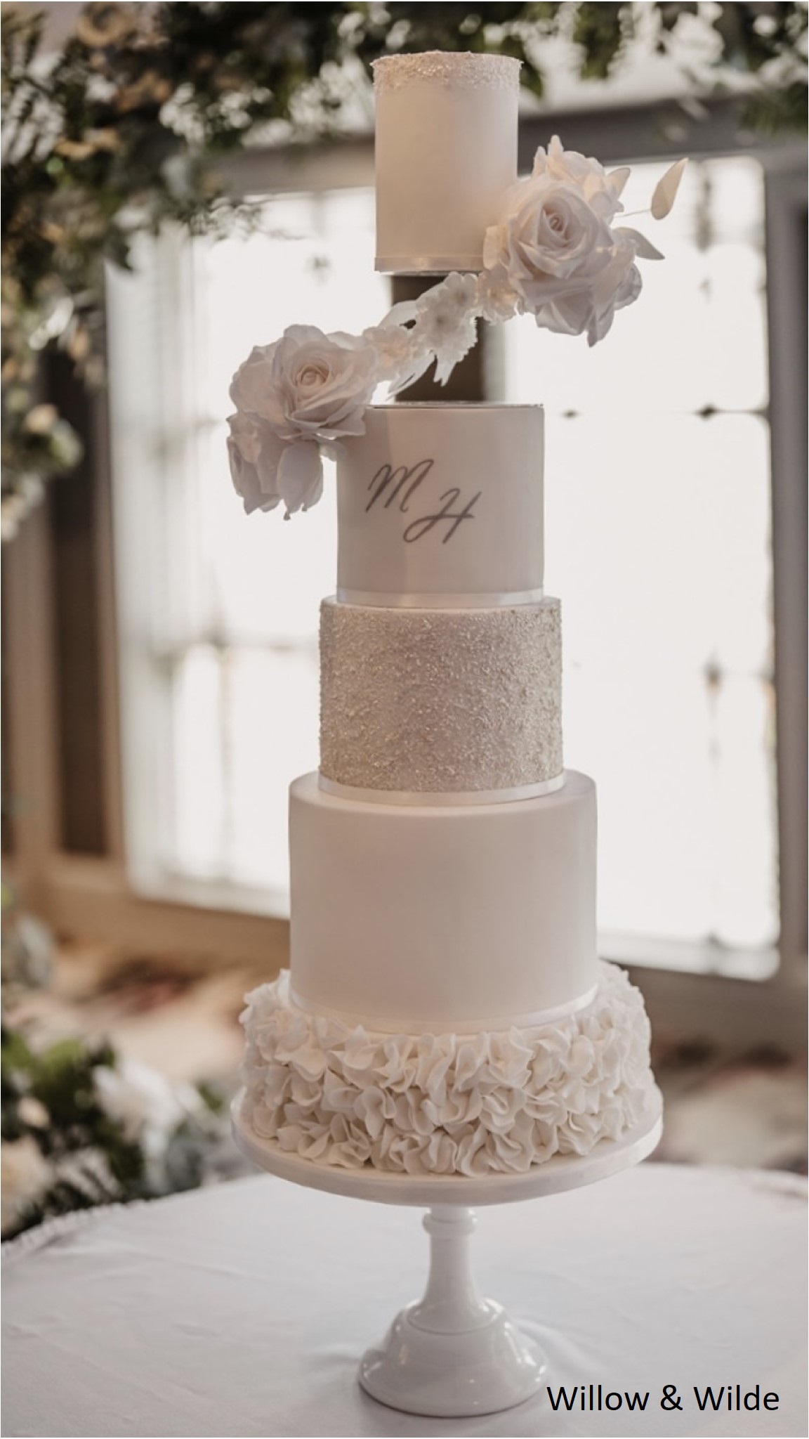 stunning luxury 5 tier wedding cake floating tier sugar flowers sugar ruffles Aberdeen Scotland The Marcliffe