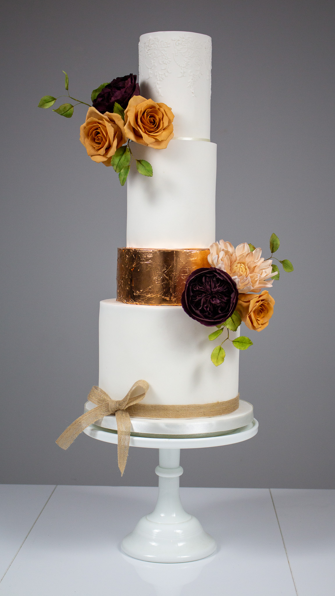 rose gold leaf wedding cake sugar flowers Aberdeen Scotland