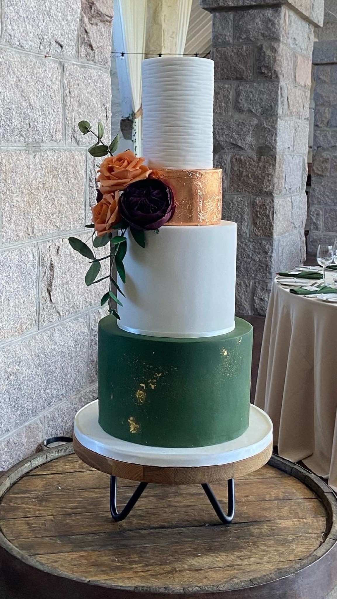 rose gold green rustic wedding cake Coos Catherdral Aberdeenshire Scotland
