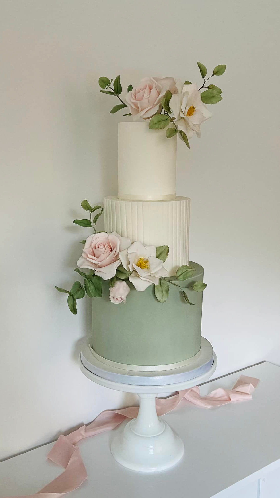 luxury bespoke Sage green wedding cake sugar flowers Aberdeen Scotland