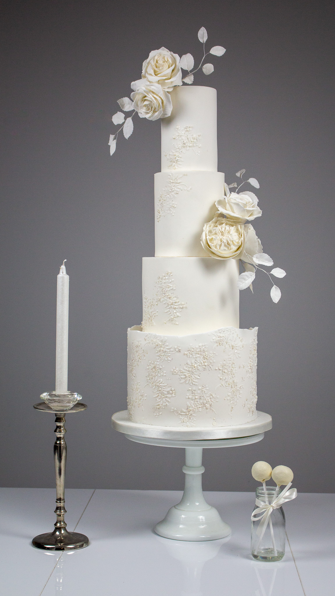 four tiers white luxury wedding cake sugar flowers Aberdeen Scotland